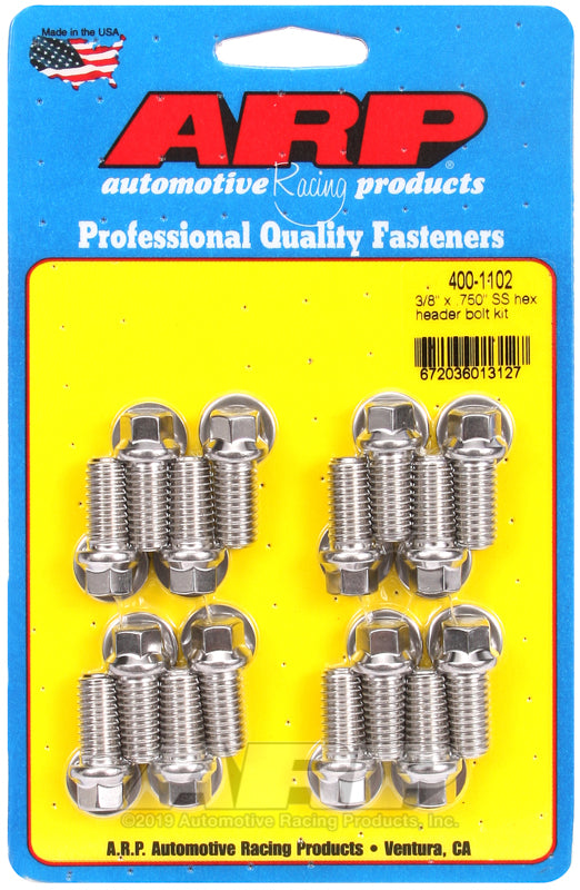 BB CHEV/FORD HEX S/S HEADER BOLTS 3/8 X 3/4