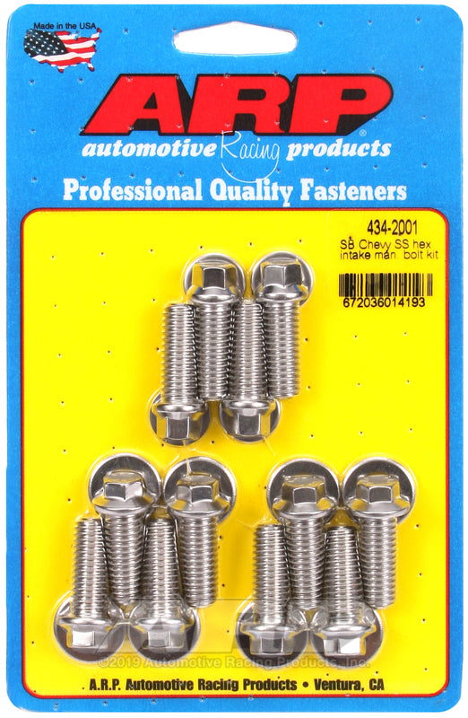 INTAKE MANIFOLD BOLTS, SBC Hex Head S/S (Not Vortec)