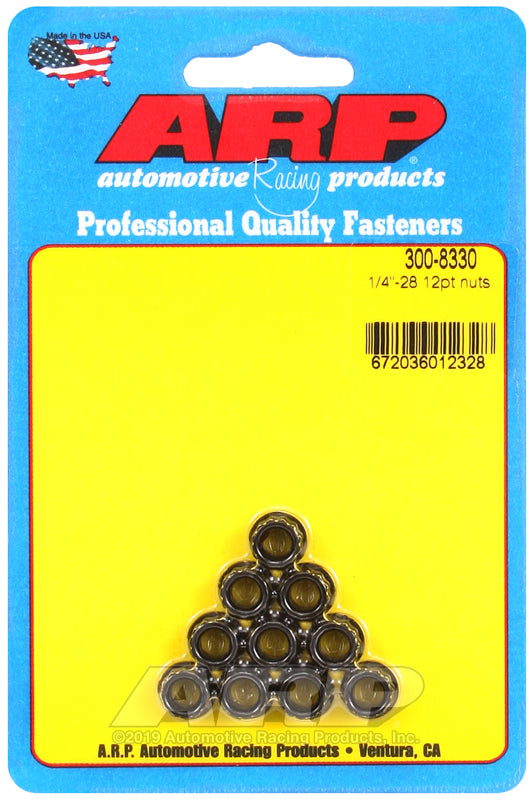 12 POINT NUT, 1/4 UNF, 5/16 SOCKET Chrome Moly Black Oxide (10-Pack)