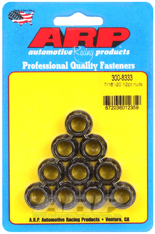 12 POINT NUT, 7/16" UNF Thread, 1/2" Socket Chrome Moly Black Oxide (10-Pack)