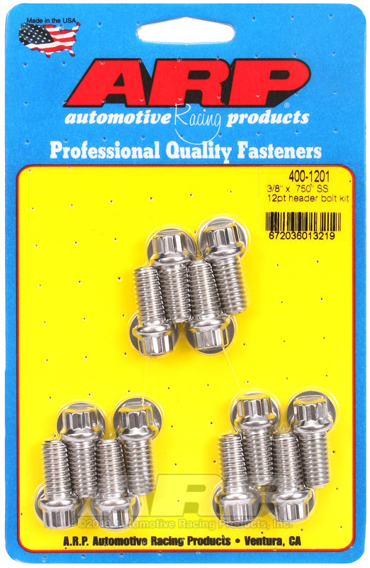 EXHAUST HEADER BOLTS SB Chev 3/8" X .750" UHL (12 Pack)
