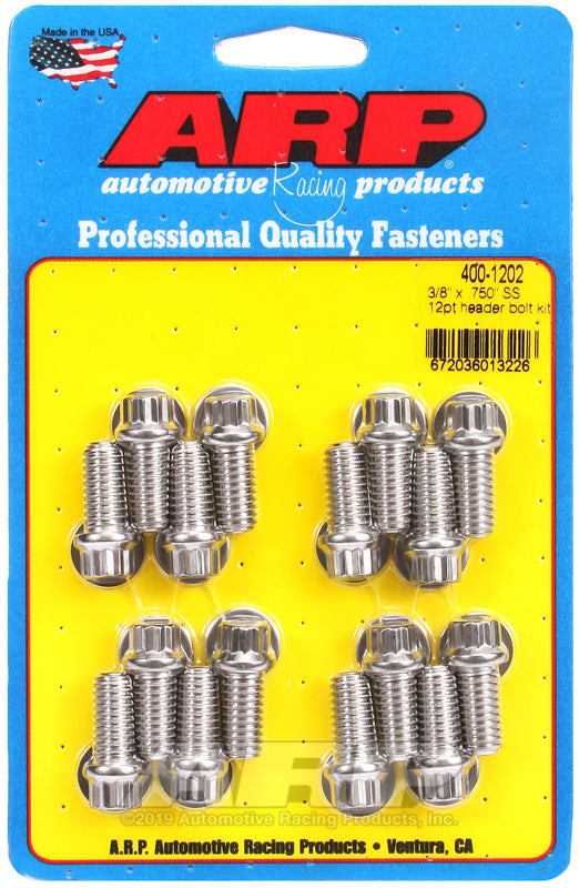 EXHAUST HEADER BOLTS 12-Point S/S fits BBC 3/8" X .750" UHL (16 Pack)