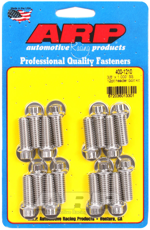 EXHAUST HEADER BOLTS 12-Point S/S Universal 3/8" X 1.000" UHL (16 Pack)