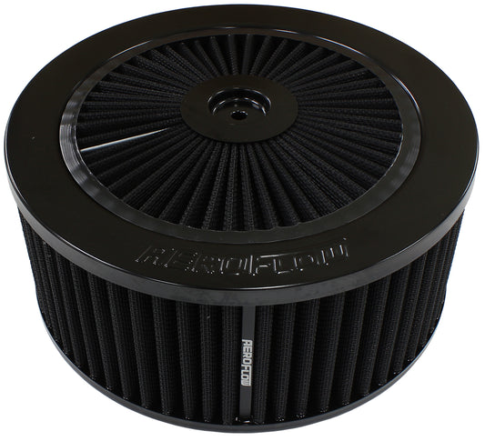 Black Full Flow Air Filter Assembly
9" x 4", 7-5/16" neck,Flat Base with black washable cotton element