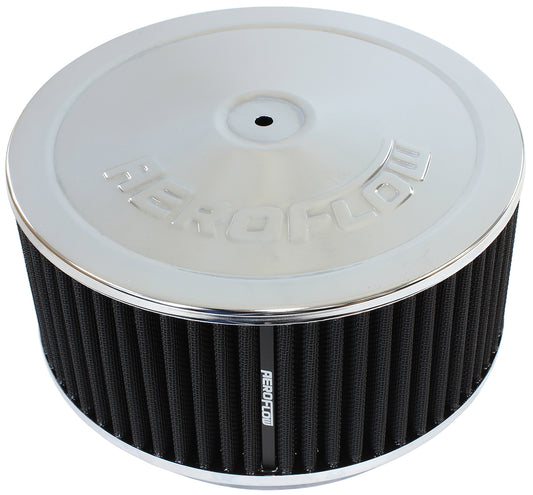 Chrome Air Filter Assembly
9" x 4", 7-5/16" neck,Flat Base with black washable cotton element