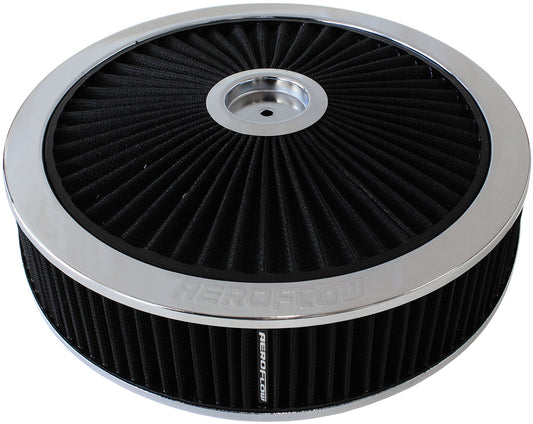 14" x 5" Full Flow Air Filter Assembly,Chrome
1-1/8" Drop Base. Washable Cotton Element. Fits 5-1/8" Neck