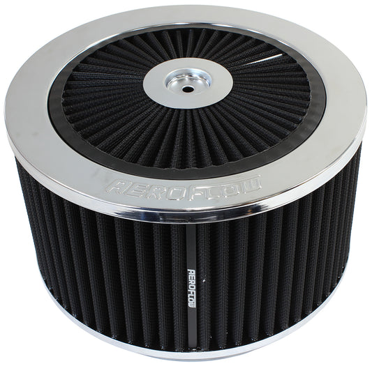 Chrome Full Flow Air Filter Assembly
9" x 4", 7-5/16" neck,Flat Base with black washable cotton element