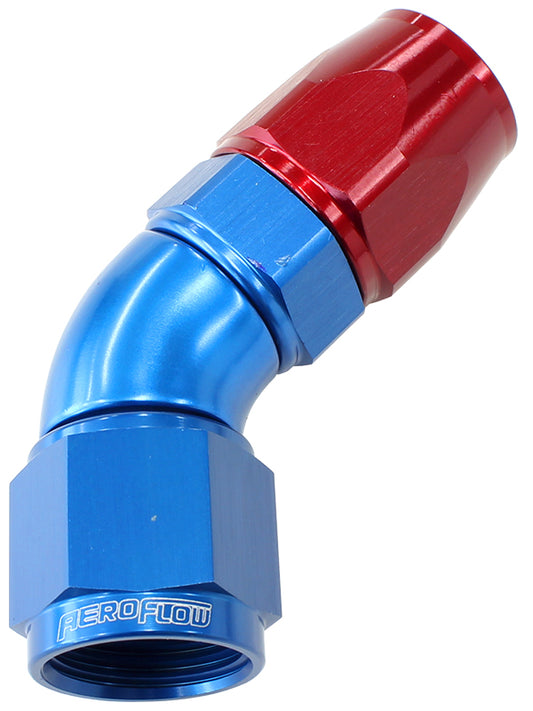 570 Series PTFE 45° Hose End -20AN
Blue/Red Finish. Suits 200 & 250 Series Hose