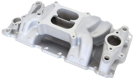 SB Chev Air Gap Dual Plane Intake Manifold, NaturalCast Finish
1500 - 6500 RPM, Square Bore Carburettor Pad, Non-EGR