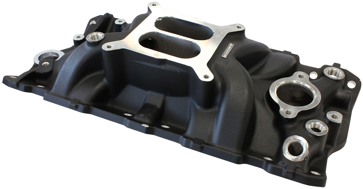 SB Chev Street Dual Plane Intake Manifold, Black Finish
1500 - 6500 RPM, Square Bore Carburettor Pad, Non-EGR