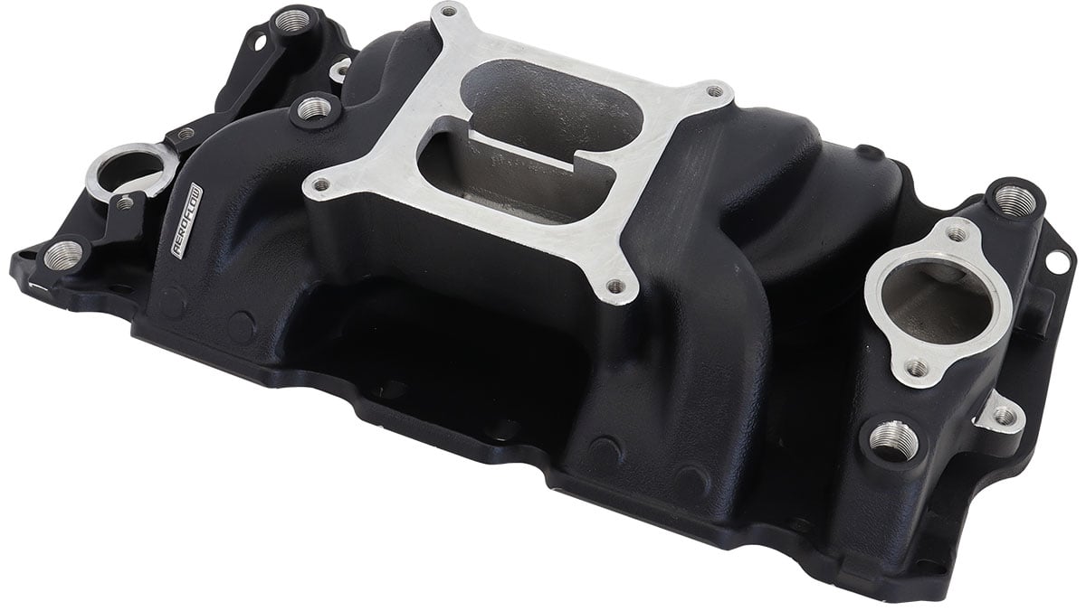 SB Chev Air Gap Dual Plane Intake Manifold, Black Finish
1500 - 6500 RPM, Square Bore Carburettor Pad, Non-EGR