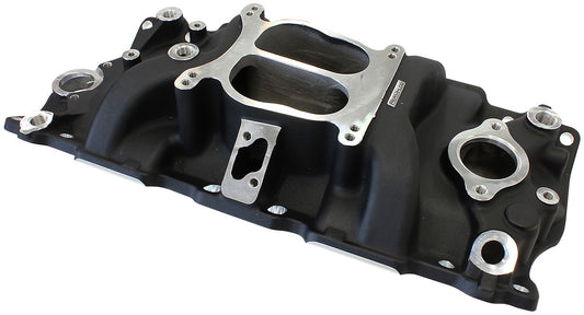 SB Chev Classic Dual Plane Intake Manifold, Black Finish
Idle - 5500 RPM, Square Bore Carburettor Pad, EGR Model