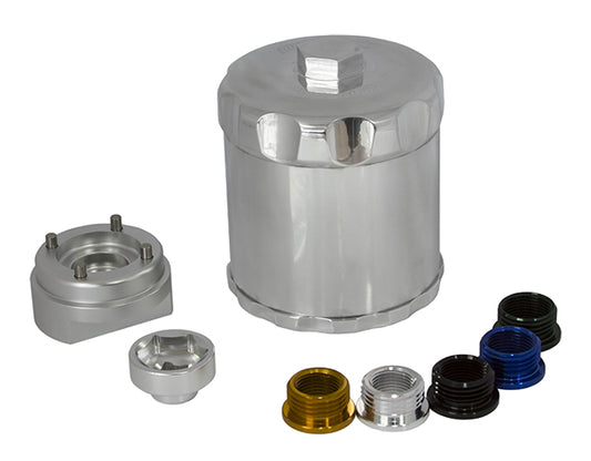 Spin On Reusable Billet Oil Filter - Silver  Suits 3/4" & 13/16" Threads