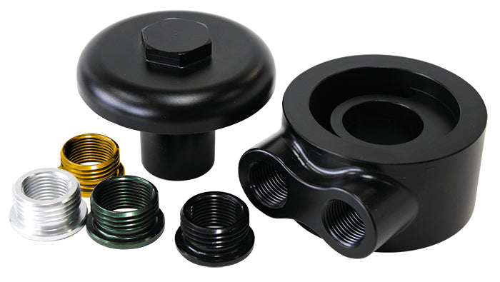 Billet Oil Filter Block Adapter
90° Low Profile, Universal fitment, -8 ORB ports, Black anodised finish