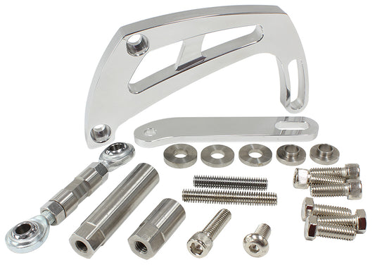 Billet Aluminium Power Steering Bracket
Suit Small Block Chevy, High mount passenger side with long water pump, Polished