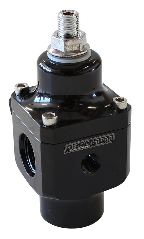 Billet 2-Port Carburettor Fuel Pressure Regulator -8 ORB   Black Finish. 4-12 psi. Rated to 750 HP