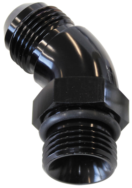 45° ORB to Male AN Full Flow Adapter -20 ORB to -16AN
With Jam Nut, Black Finish