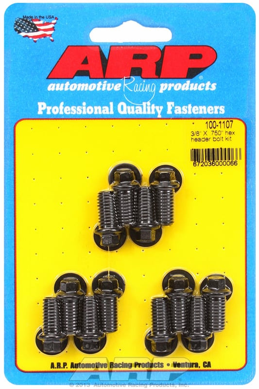 Exhaust Header Bolt Kit, Hex Head Black Oxide
Universal, 3/8" Thread X .750" UHL (12 Pack)