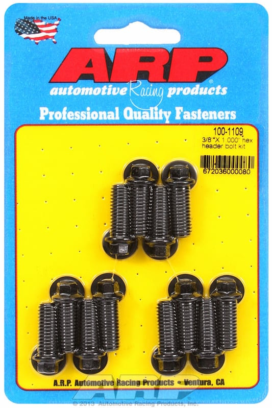 Exhaust Header Bolt Kit, Hex Head Black Oxide
Universal, 3/8" Thread X 1.000" UHL (12 Pack)