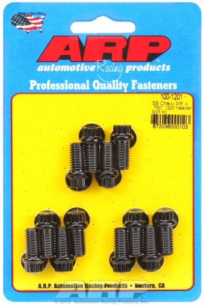 Exhaust Header Bolt Kit, 12-Point Black Oxide  fits SB Chev 3/8" Thread X .750" UHL (12 Pack)