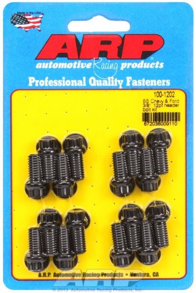 Exhaust Header Bolt Kit, Hex Head Black Oxide  fits SB Chev 3/8" Thread X .750" UHL (16 Pack)