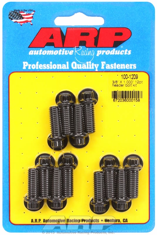 Exhaust Header Bolt Kit, 12-Point Black Oxide
Universal, 3/8" Thread X 1.000" UHL (12 Pack)