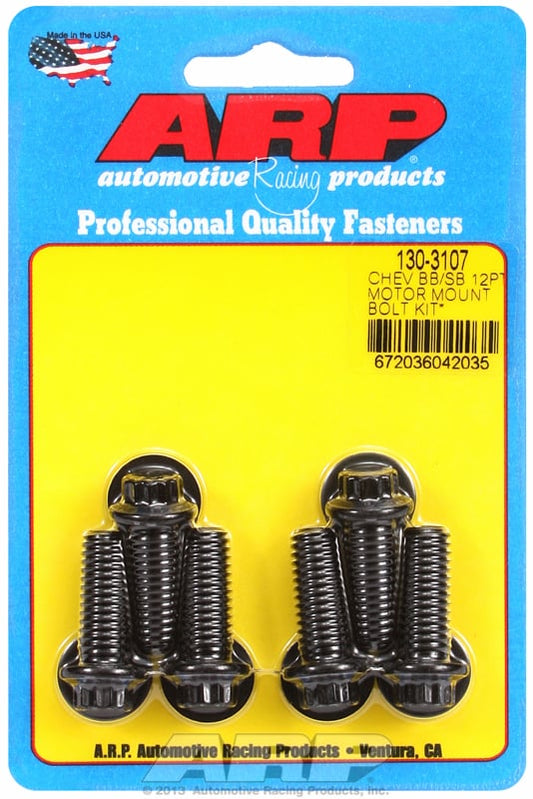 Motor Mount Bolt Kit, 12-Point Head Black Oxide  fits SB/BB & V6 Chev With Energy Suspension Mounts (Mount To Block)