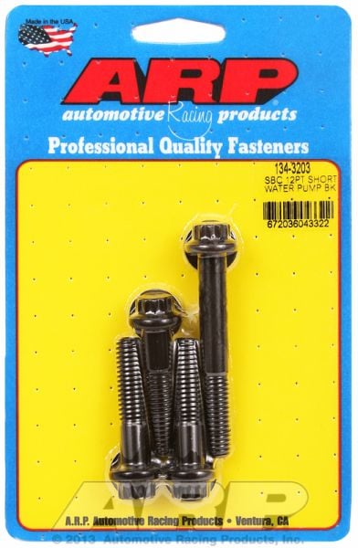 Water Pump Bolt Kit, 12-Point Head Black Oxide  fits SB Chev With Short Water Pump