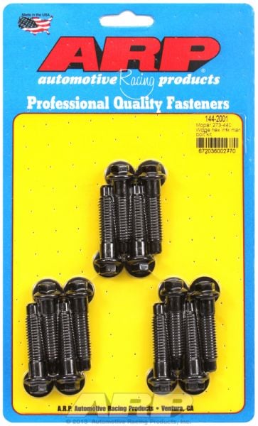 Intake Manifold Bolt Kit, Hex Head Black Oxide  fits SB/BB Chrysler 318-440 Wedge Uses 3/8" Socket