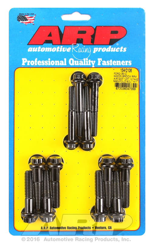 Intake Manifold Bolt Kit, 12-Point Head Black Oxide
fits Ford 302-351 Cleveland With Edelbrock RPM Air Gap