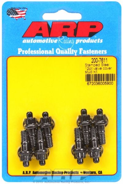 Valve Cover Stud Kit, 12-Point Nut Black Oxide  fits Stamped Steel Covers 1/4-20 Thread x 1.170" OAL (8-Pack)