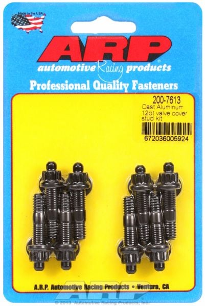 Valve Cover Stud Kit, 12-Point Nut Black Oxide  fits Aluminium Valve Covers 1/4-20 Thread x 1.500" OAL (8-Pack)