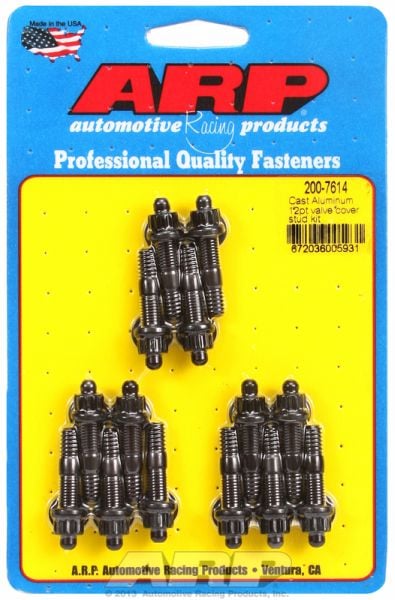 Valve Cover Stud Kit, 12-Point Nut Black Oxide  fits Aluminium Valve Covers 1/4-20 Thread x 1.500" OAL (14-Pack)