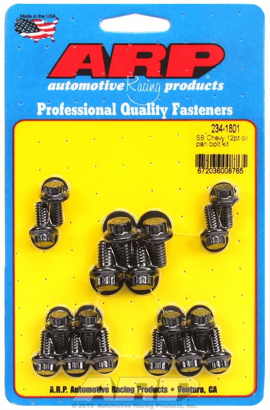 Oil Pan Bolt Kit, 12-Point Black Oxide   fits SB Chev (With Standard 2-Piece Pan Gasket)