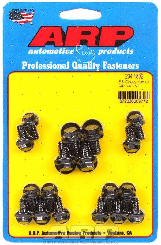 Oil Pan Bolt Kit, Hex Head Black Oxide   fits SB Chev (With Standard 2-Piece Pan Gasket)