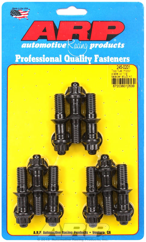 Bellhousing Stud Kit, 12-Point Nut Black Oxide  fits Top Fuel Motor Plate With 1/4" Spacer, 7/16" Thread x 2.400" OAL