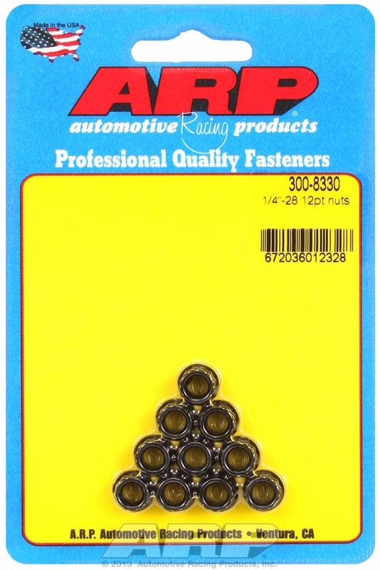 12-Point Nut, Chrome Moly Black Oxide  1/4" UNF Thread, 5/16" Socket (10-Pack)