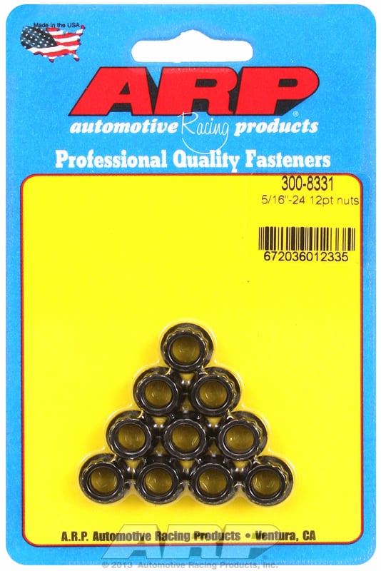 12-Point Nut, Chrome Moly Black Oxide  5/16" UNF Thread, 3/8" Socket (10-Pack)