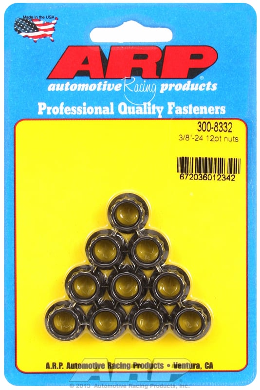 12-Point Nut, Chrome Moly Black Oxide  3/8" UNF Thread, 7/16" Socket (10-Pack)