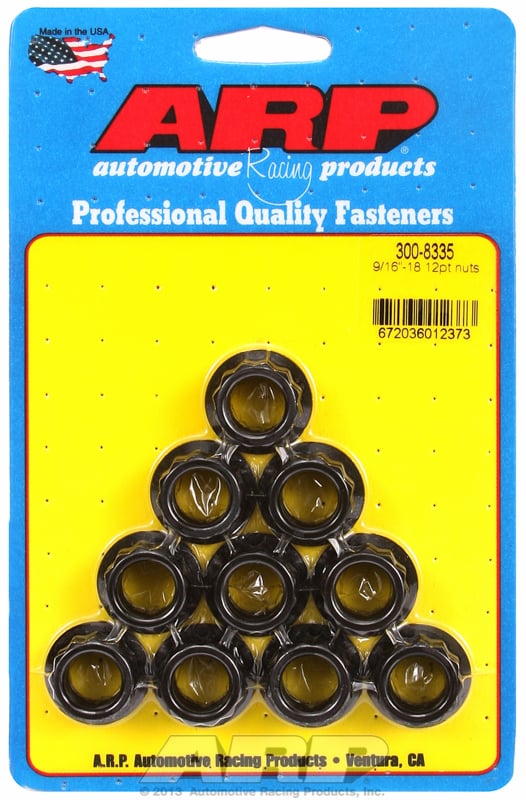 12-Point Nut, Chrome Moly Black Oxide  9/16" UNF Thread, 11/16" Socket (10-Pack)