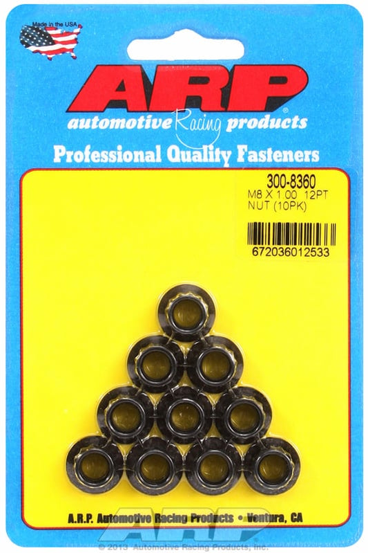 12-Point Nut, Chrome Moly Black Oxide  8mm X 1.00 Thread, 10mm Socket (10-Pack)