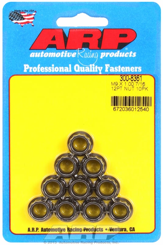 12-Point Nut, Chrome Moly Black Oxide  9mm X 1.00 Thread, 11mm Socket (10-Pack)