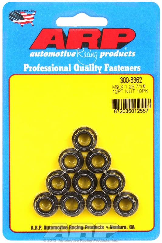 12-Point Nut, Chrome Moly Black Oxide  9mm X 1.25 Thread, 11mm Socket (10-Pack)