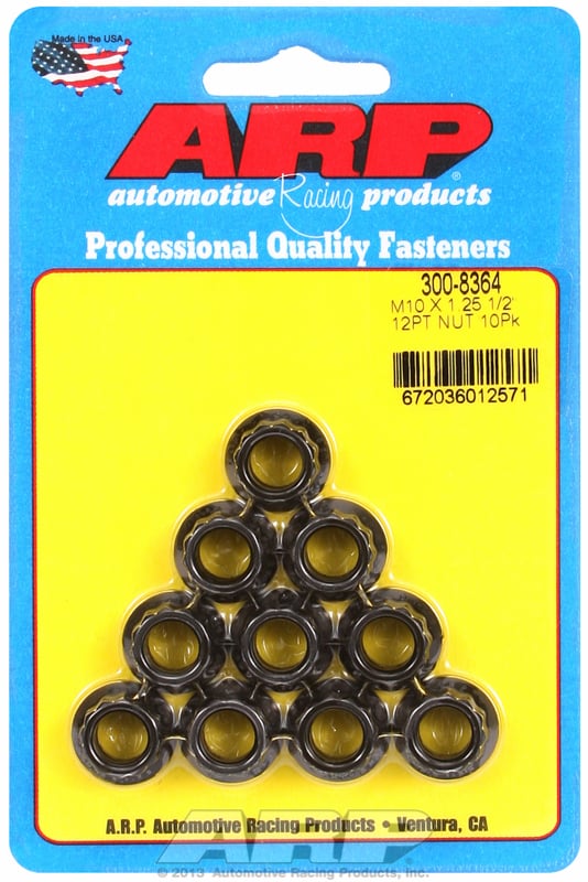 12-Point Nut, Chrome Moly Black Oxide  10mm X 1.25 Thread, 12mm Socket (10-Pack)