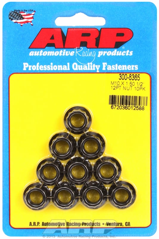 12-Point Nut, Chrome Moly Black Oxide  10mm X 1.50 Thread, 12mm Socket (10-Pack)