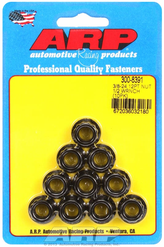 12-Point Nut, Chrome Moly Black Oxide  3/8" UNF Thread, 1/2" Socket (10-Pack)