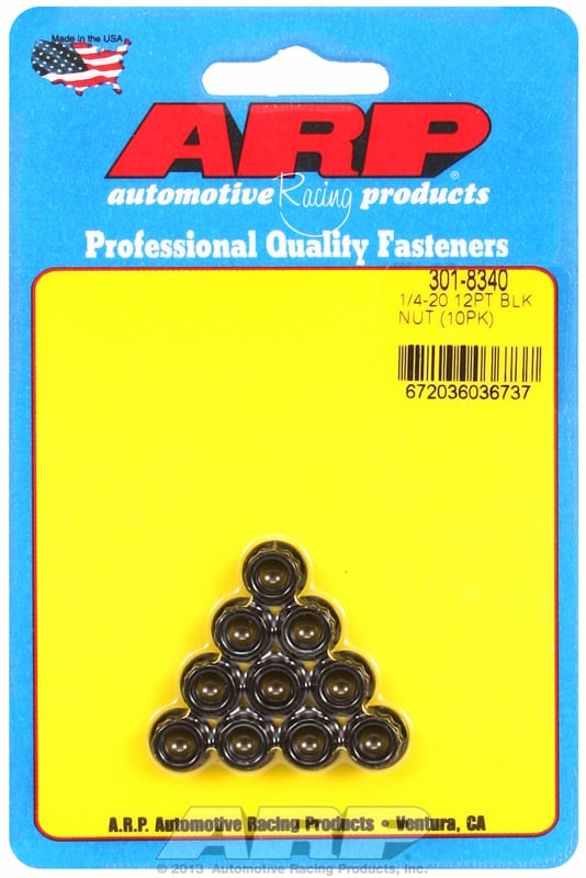 12-Point Nut, Chrome Moly Black Oxide  1/4" UNC Thread, 5/16" Socket (10-Pack)