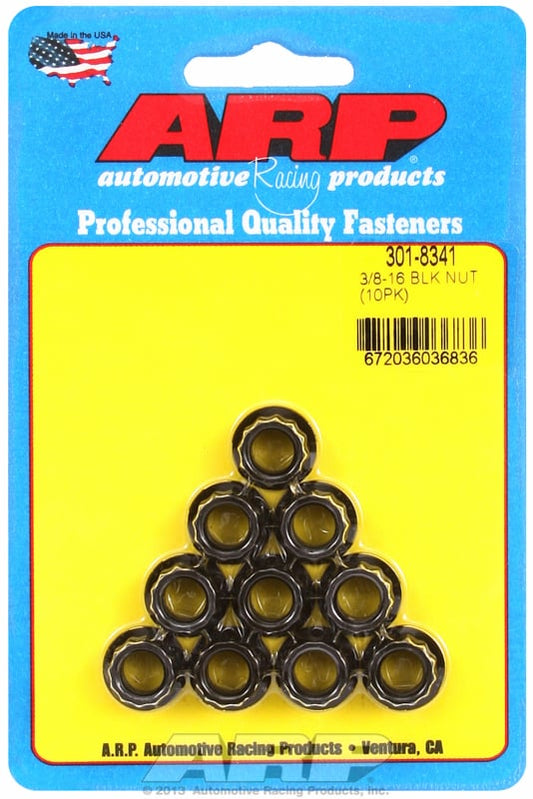 12-Point Nut, Chrome Moly Black Oxide  3/8" UNC Thread, 7/16" Socket (10-Pack)