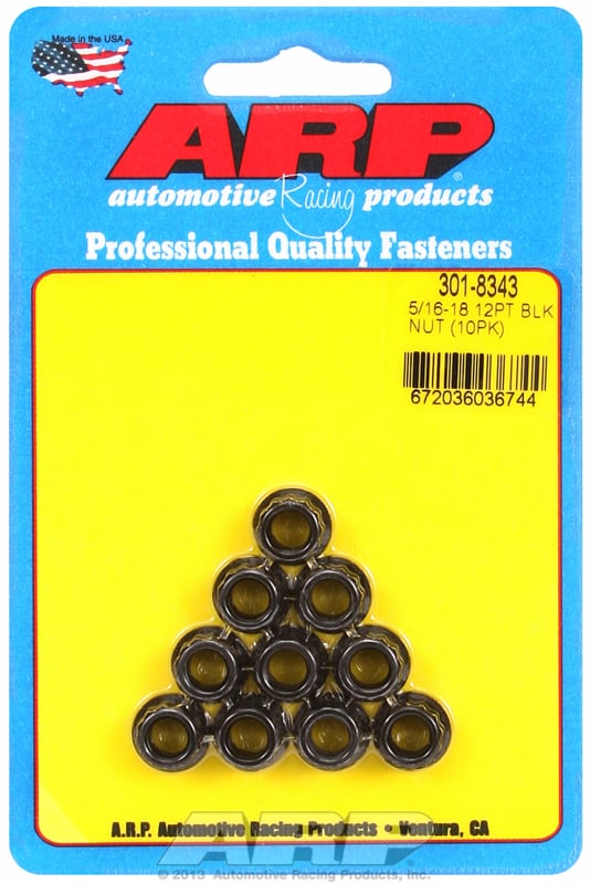 12-Point Nut, Chrome Moly Black Oxide  5/16" UNC Thread, 3/8" Socket (10-Pack)