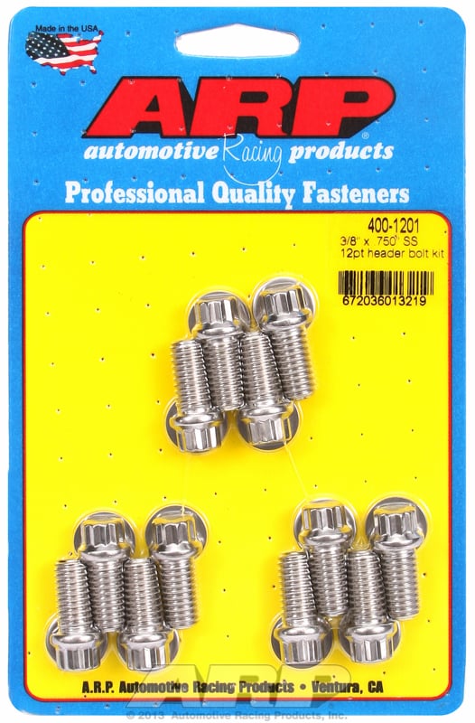 Exhaust Header Bolt Kit, 12-Point S/S   fits SB Chev 3/8" X .750" UHL (12 Pack)